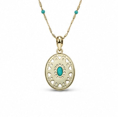 Gold Turquoise & Mother of Pearl Pendant Necklace | Boho Luxe Statement Jewelry