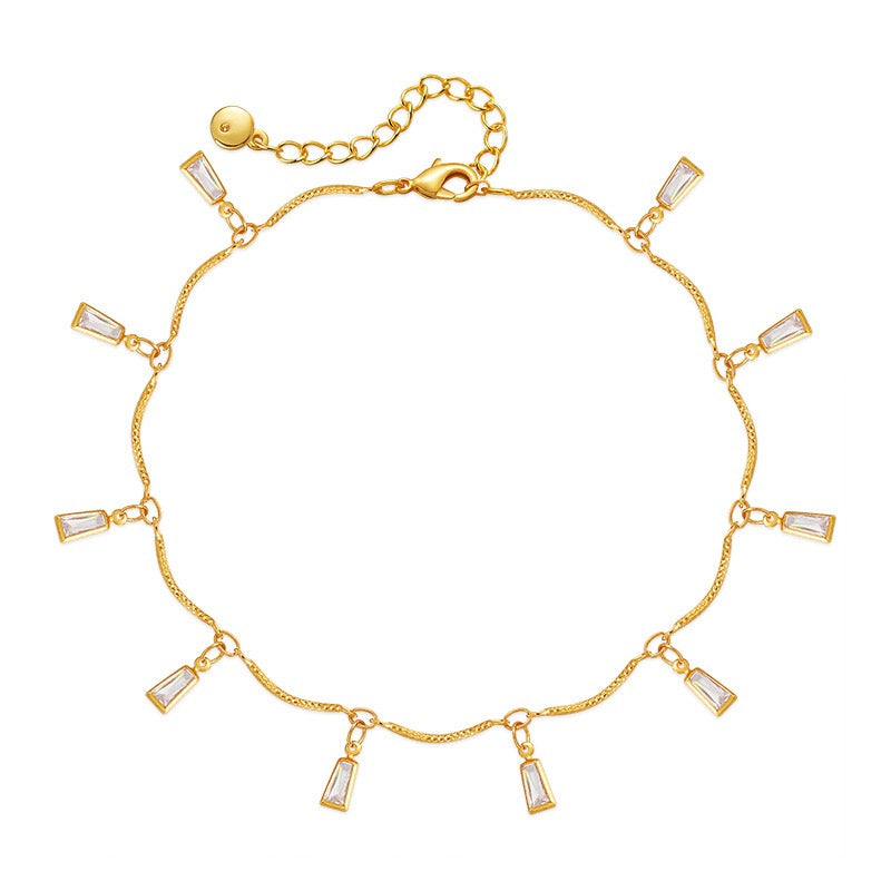 Gold Charm Anklet ā Adjustable Dainty Drop Bracelet (Crystal Teardrop & Bar Styles)