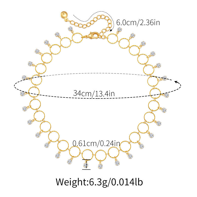 Dainty Gold Crystal Drop Circle Choker Necklace