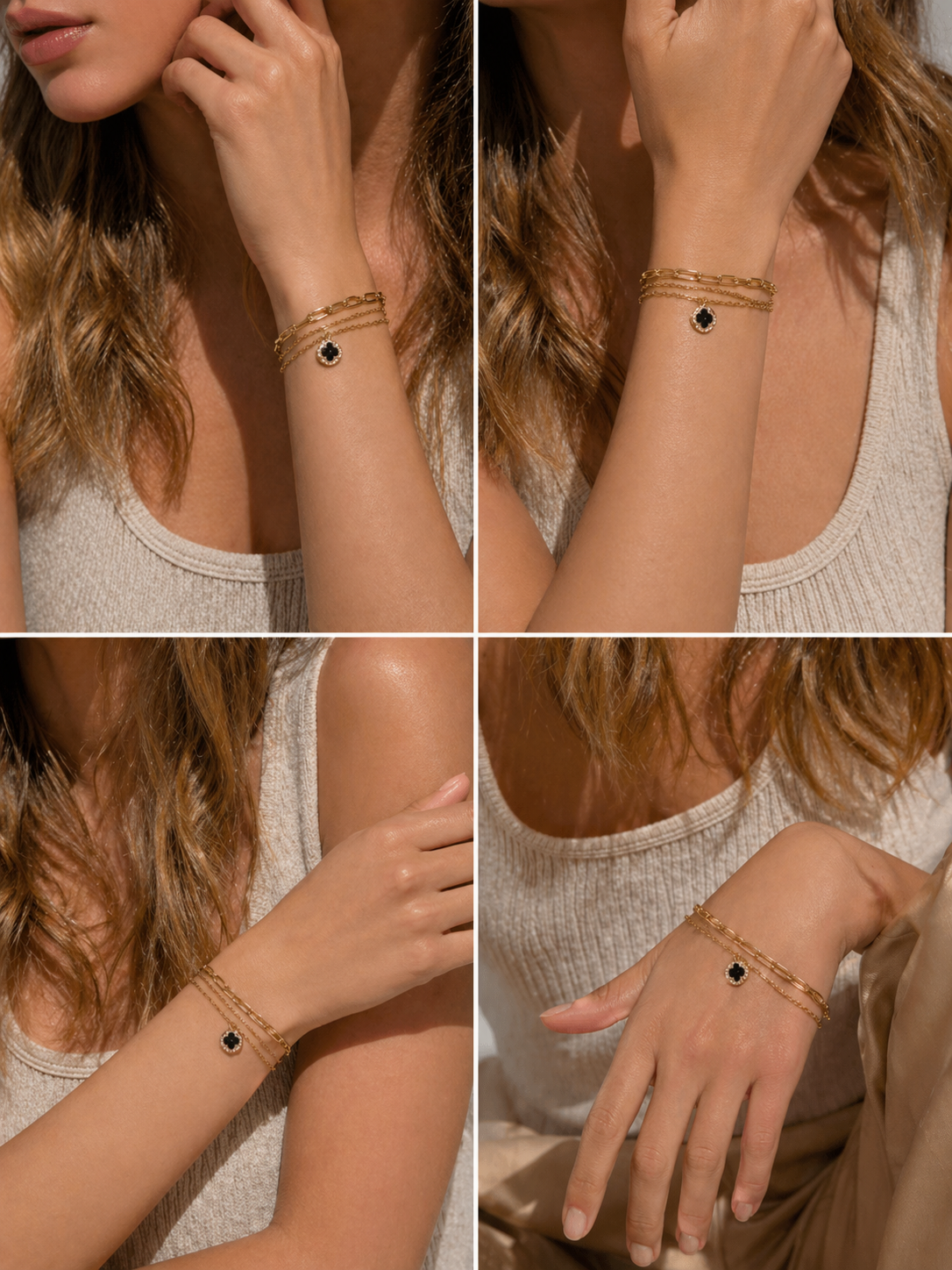 Triple Chain Clover Design Bracelet – Gold Layered Elegance