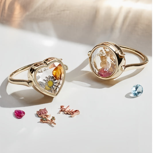 Golden Heart Charm Bar Adjustable Ring – Customizable Statement Ring