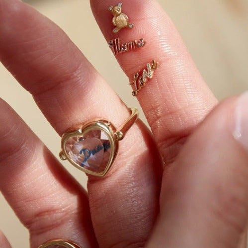 Golden Heart Charm Bar Adjustable Ring – Customizable Statement Ring