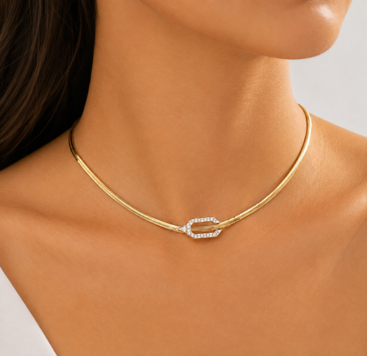 Luxe Crystal Link Snake Chain Choker Necklace
