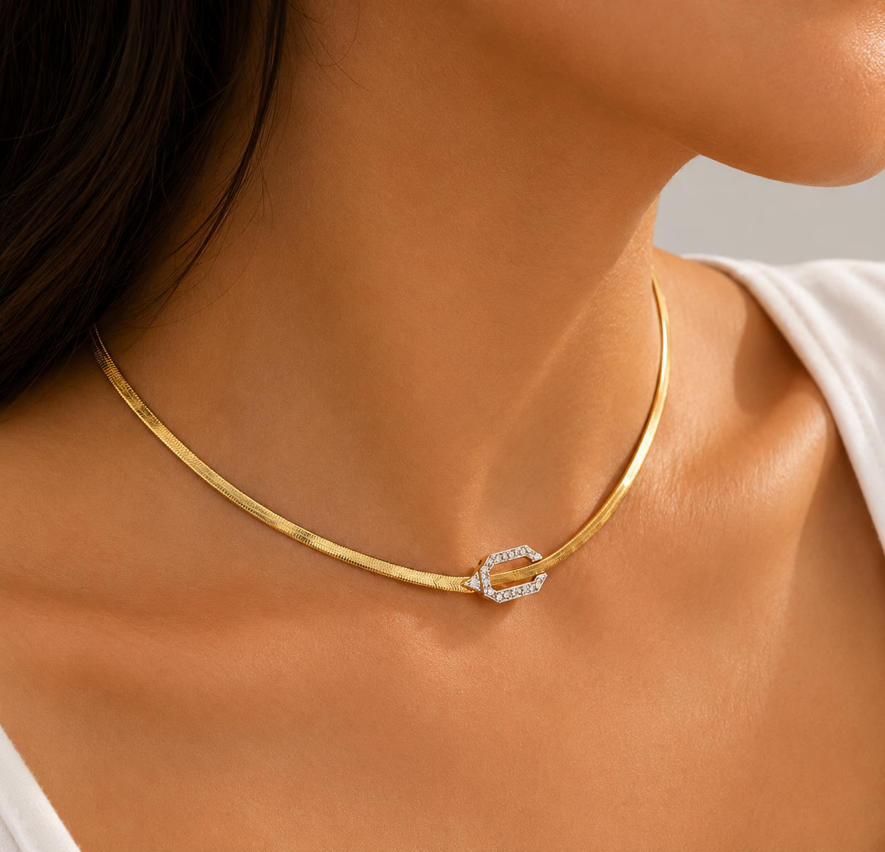 Luxe Crystal Link Snake Chain Choker Necklace