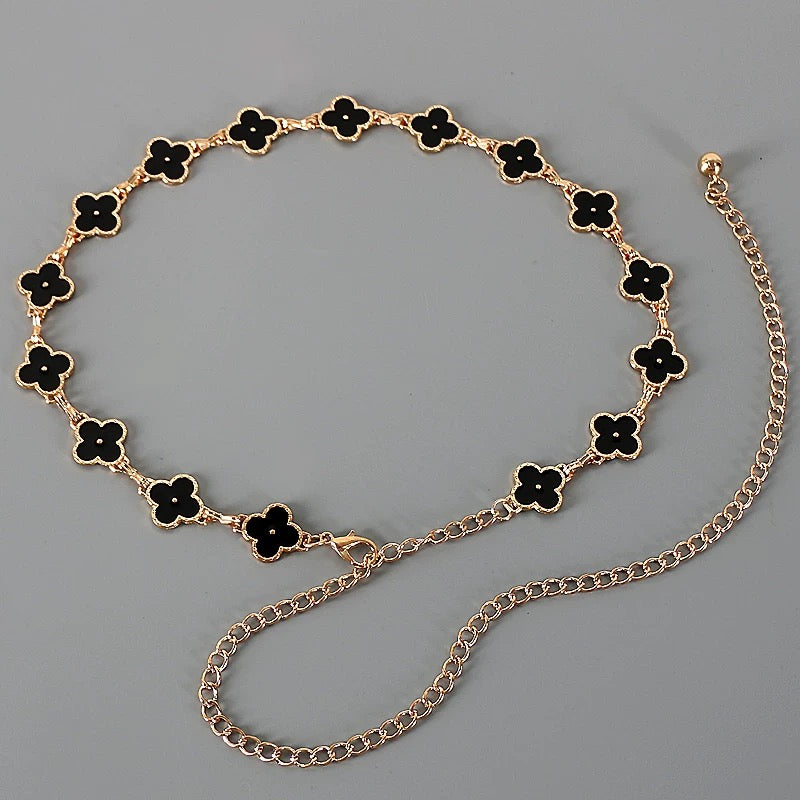 Luxury Black Clover Waist Chain Belt