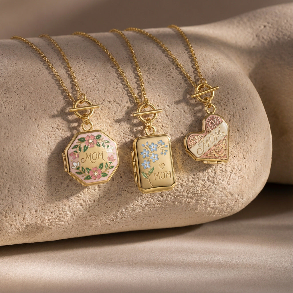 Mom Memory Locket Necklace – Gold Charm Chain | Perfect Mother’s Day Gift 💐