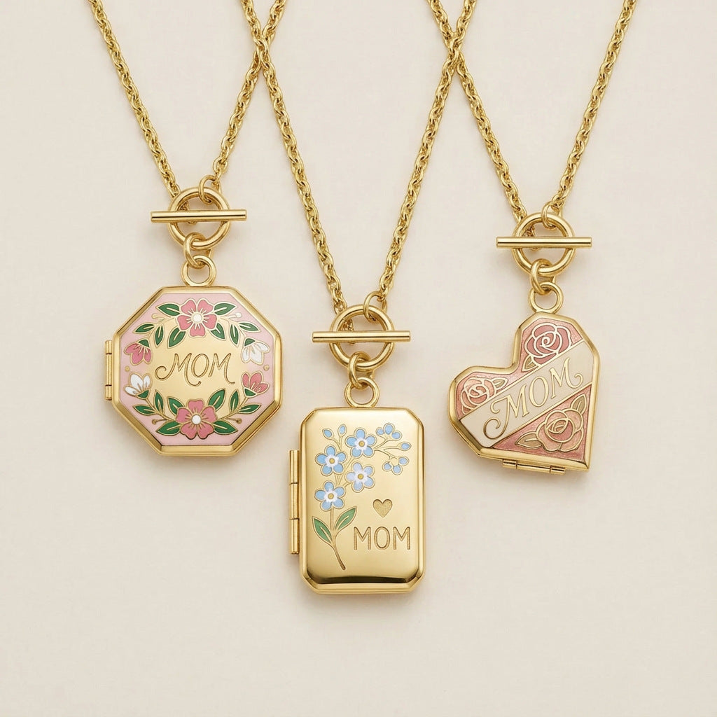 Mom Memory Locket Necklace – Gold Charm Chain | Perfect Mother’s Day Gift 💐