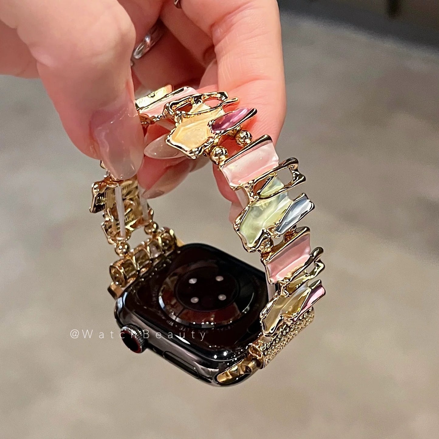 Luxury Multi-Color Crystal Apple Watch Band – Gold Gemstone Strap (All Sizes Available)