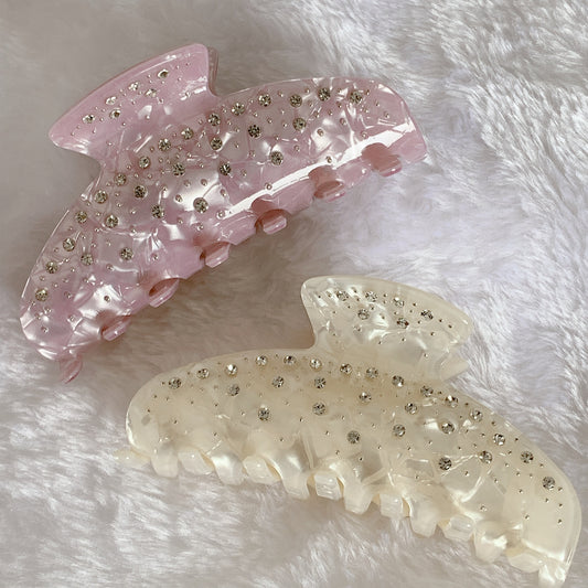 Crystal Gloss Hair Claw Clip – Pink & Pearl White ✨