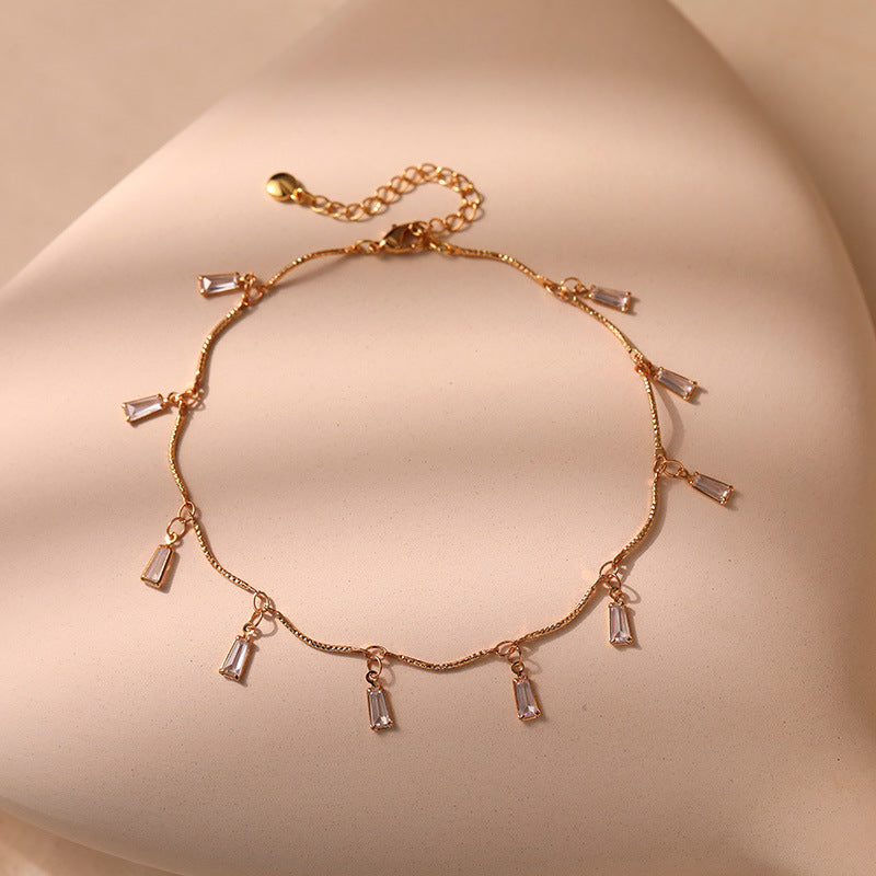 Gold Charm Anklet – Adjustable Dainty Drop Bracelet (Crystal Teardrop & Bar Styles)