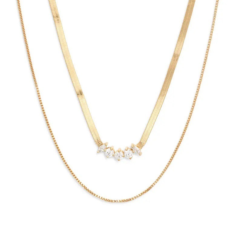 Elegant Gold Layered Drop Necklace Set