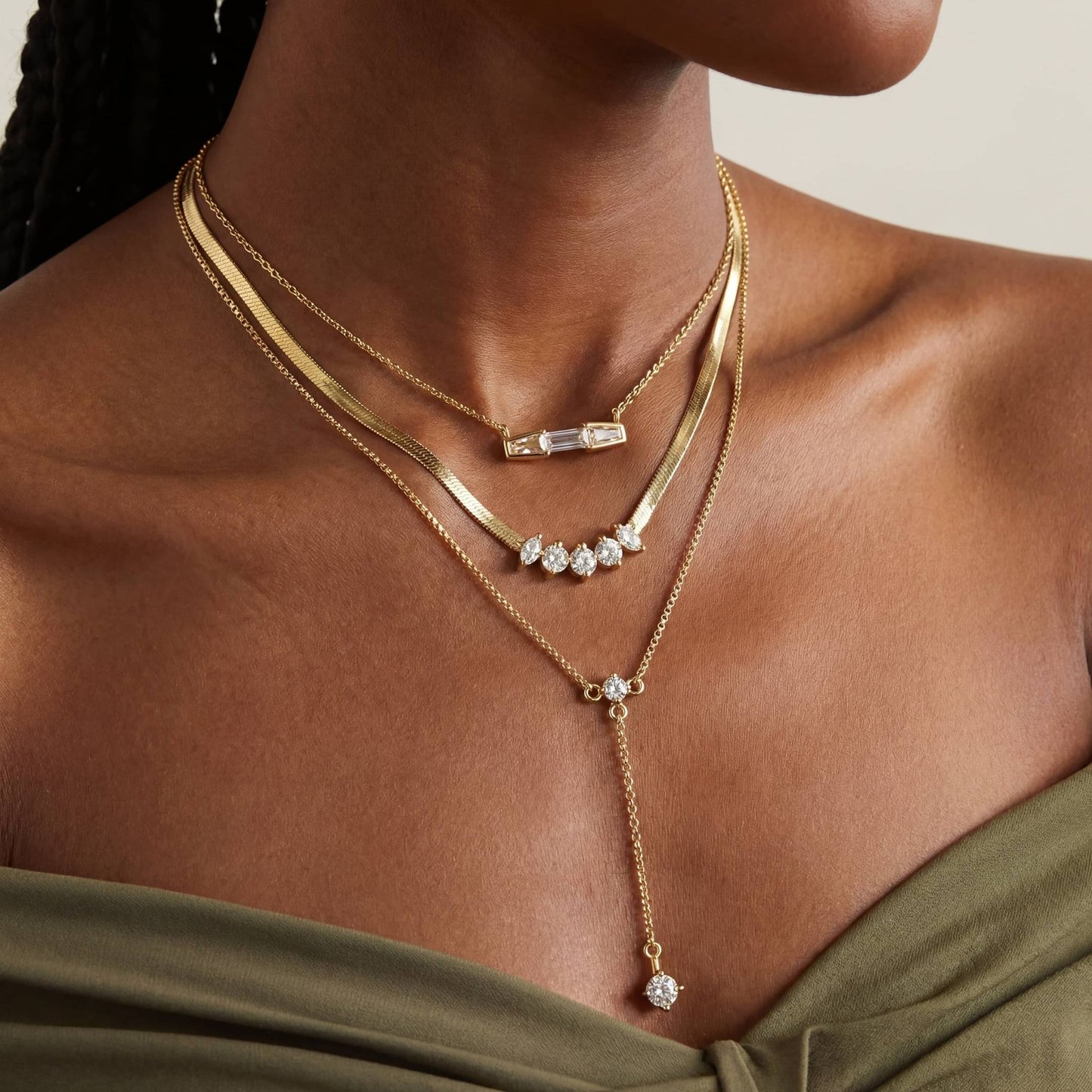 Elegant Gold Layered Drop Necklace Set