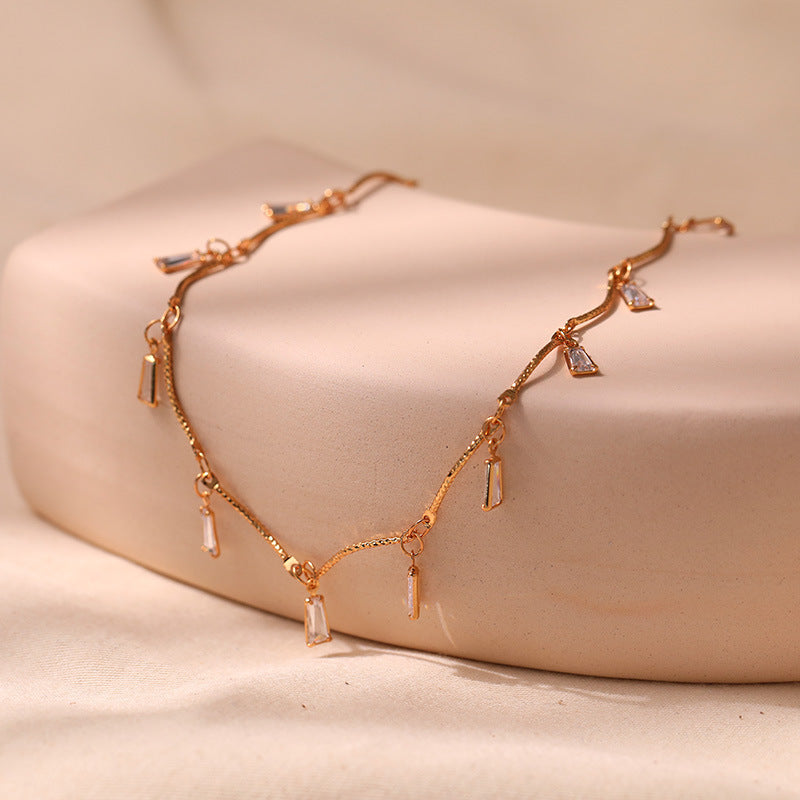 Gold Charm Anklet – Adjustable Dainty Drop Bracelet (Crystal Teardrop & Bar Styles)