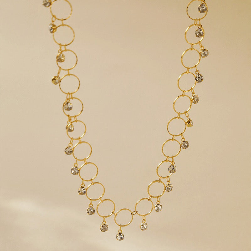 Dainty Gold Crystal Drop Circle Choker Necklace
