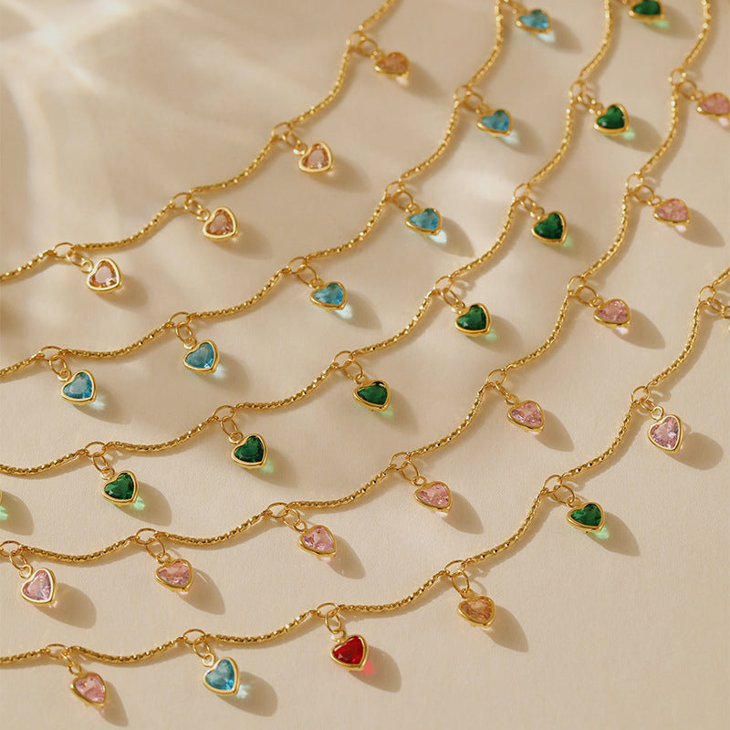 Gold Heart Charm Anklet – Dainty Crystal Drop Anklet
