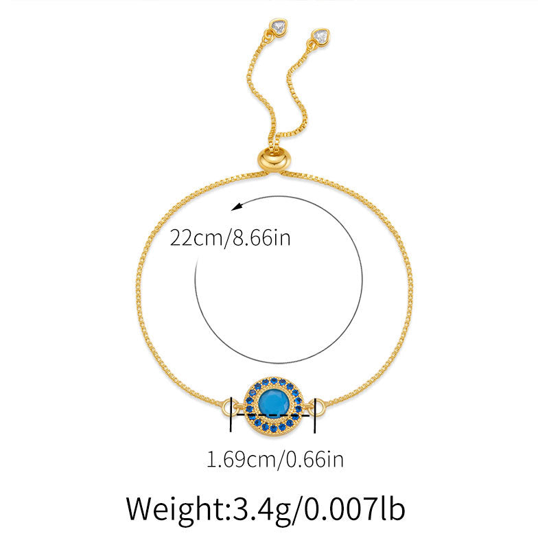 Blue Crystal Halo Gold Bracelet – Dainty Adjustable Chain Bracelet