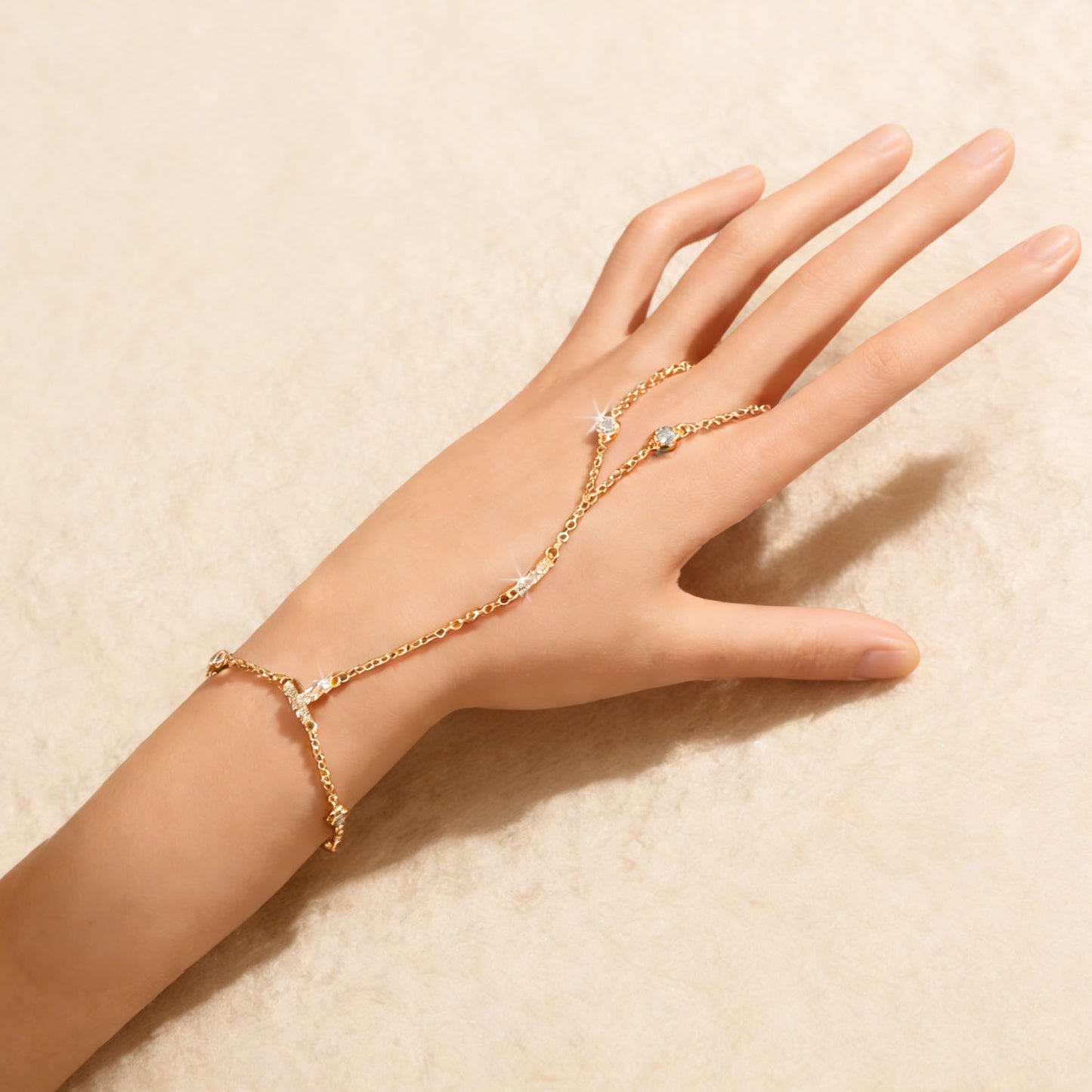 Diamond Link Hand Chain Bracelet – Elegant Hand Harness