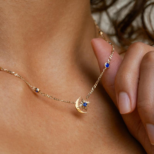 Celestial Moon & Star Sapphire Necklace