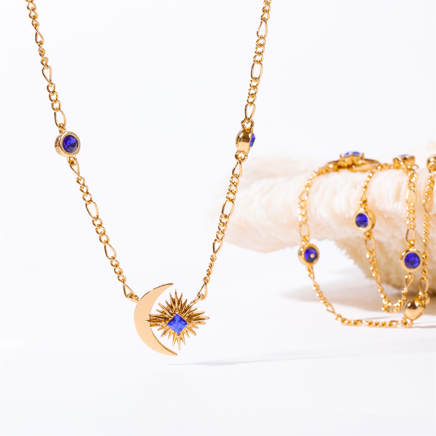 Celestial Moon & Star Sapphire Necklace