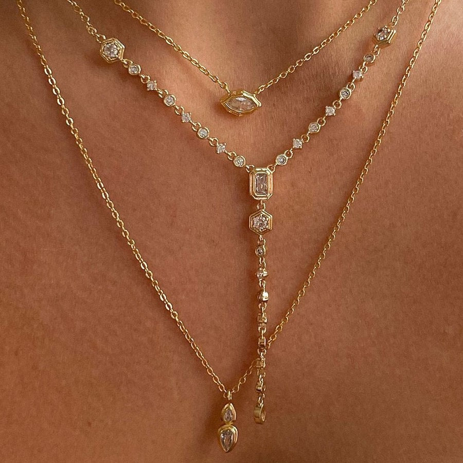 14K Gold Dainty Diamond Layered Necklaces