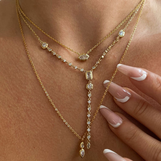 14K Gold Dainty Diamond Layered Necklaces