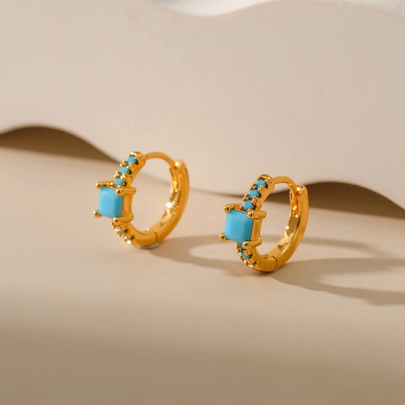 14K Gold Turquoise Huggie Earrings Collection
