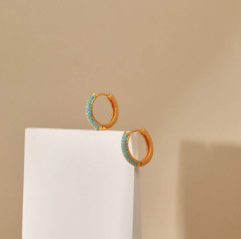 14K Gold Turquoise Huggie Earrings Collection