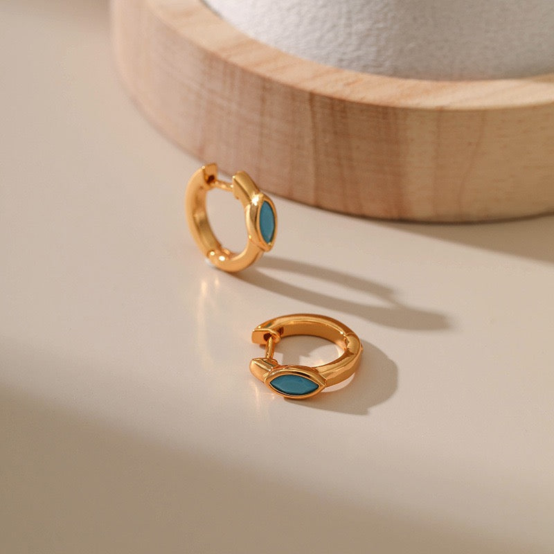 14K Gold Turquoise Huggie Earrings Collection