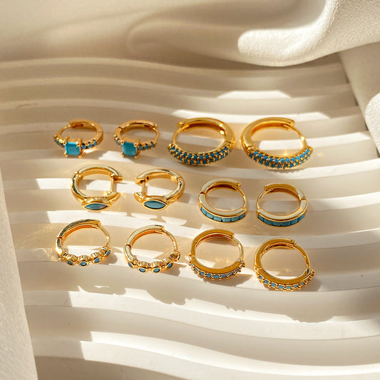 14K Gold Turquoise Huggie Earrings Collection