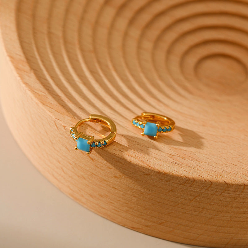 14K Gold Turquoise Huggie Earrings Collection