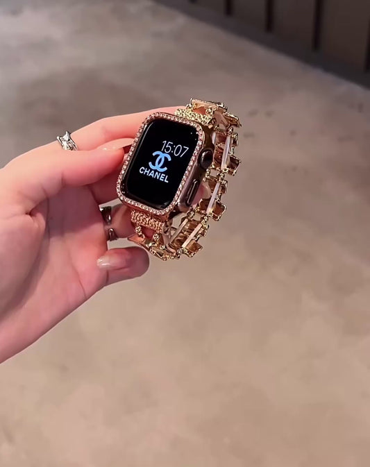 Luxury Multi-Color Crystal Apple Watch Band – Gold Gemstone Strap (All Sizes Available)
